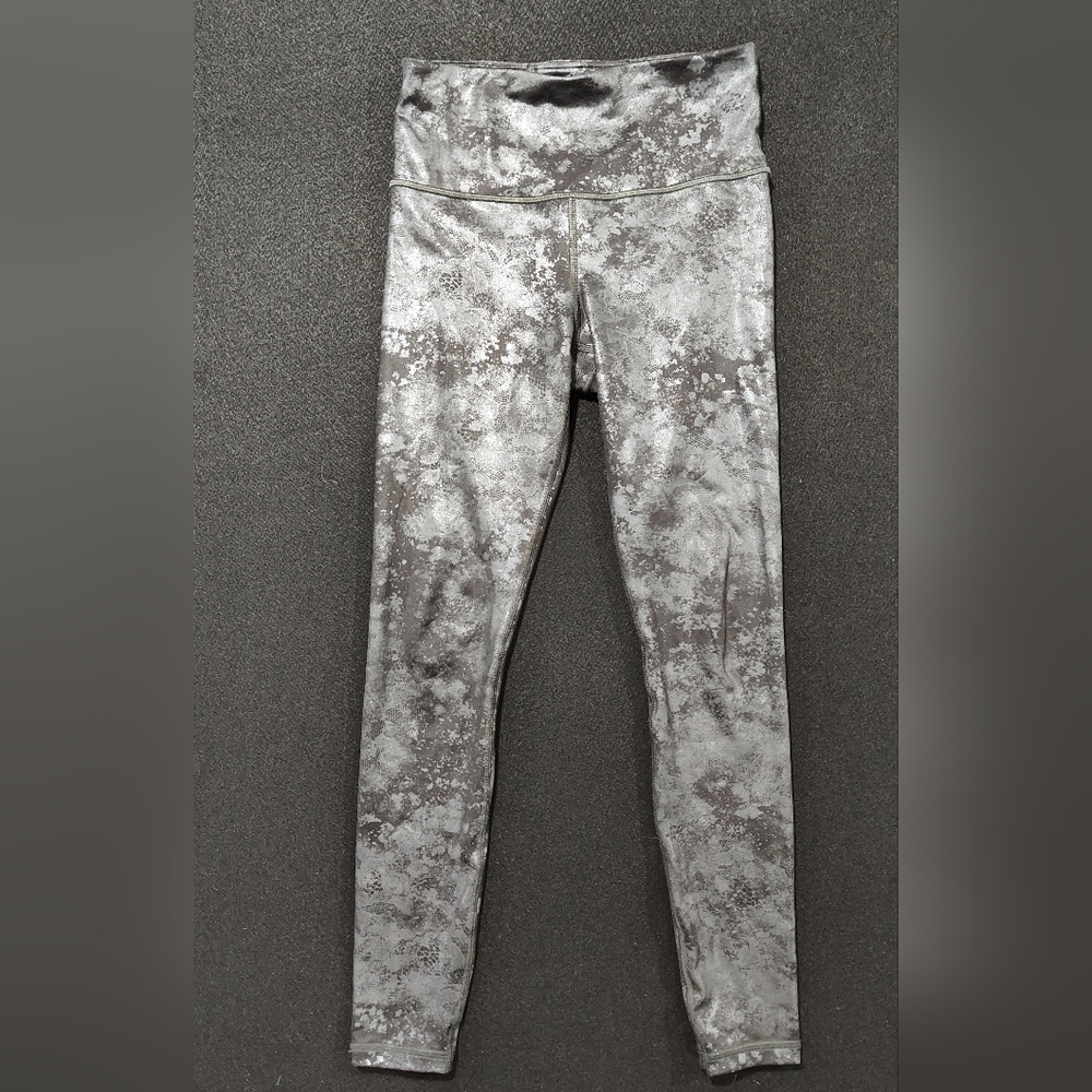 Athleta Women's XS Elation Misty Lace Tight Leggings Pants, Black Gray Silver - Picture 2 of 12